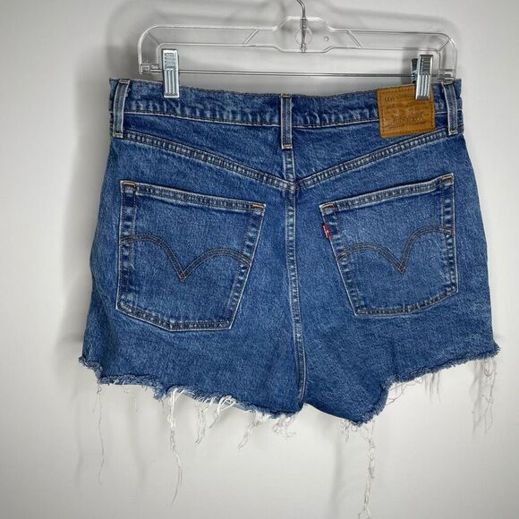 Levi’s Ribcage Shorts Blue Raw Hem Button Fly Cut Off Size 31 - Picture 2 of 8